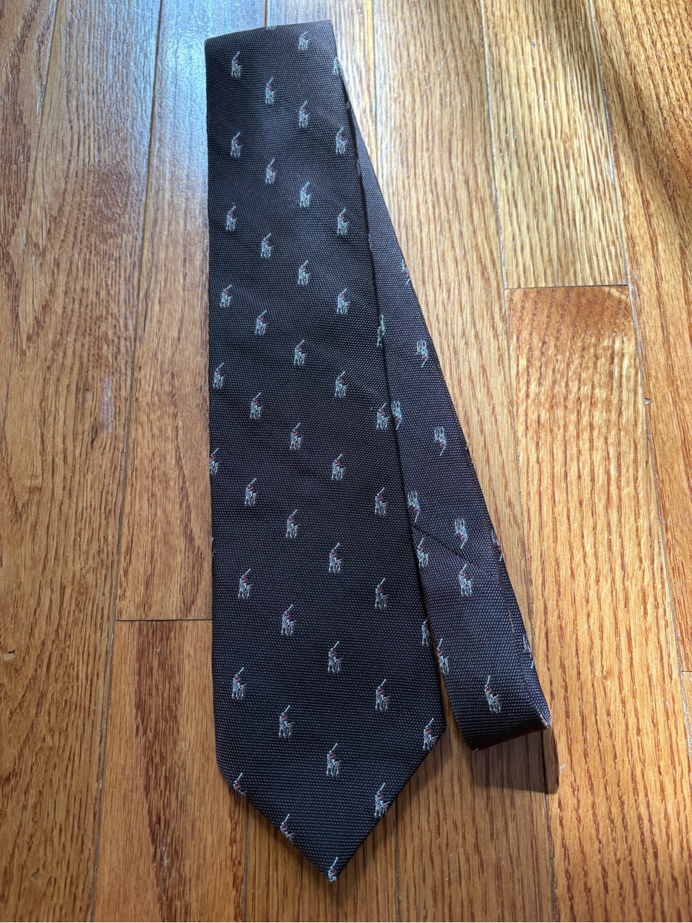 Polo Ralph Lauren Men’s Brown Pony Pattern Tie Handmade in Italy